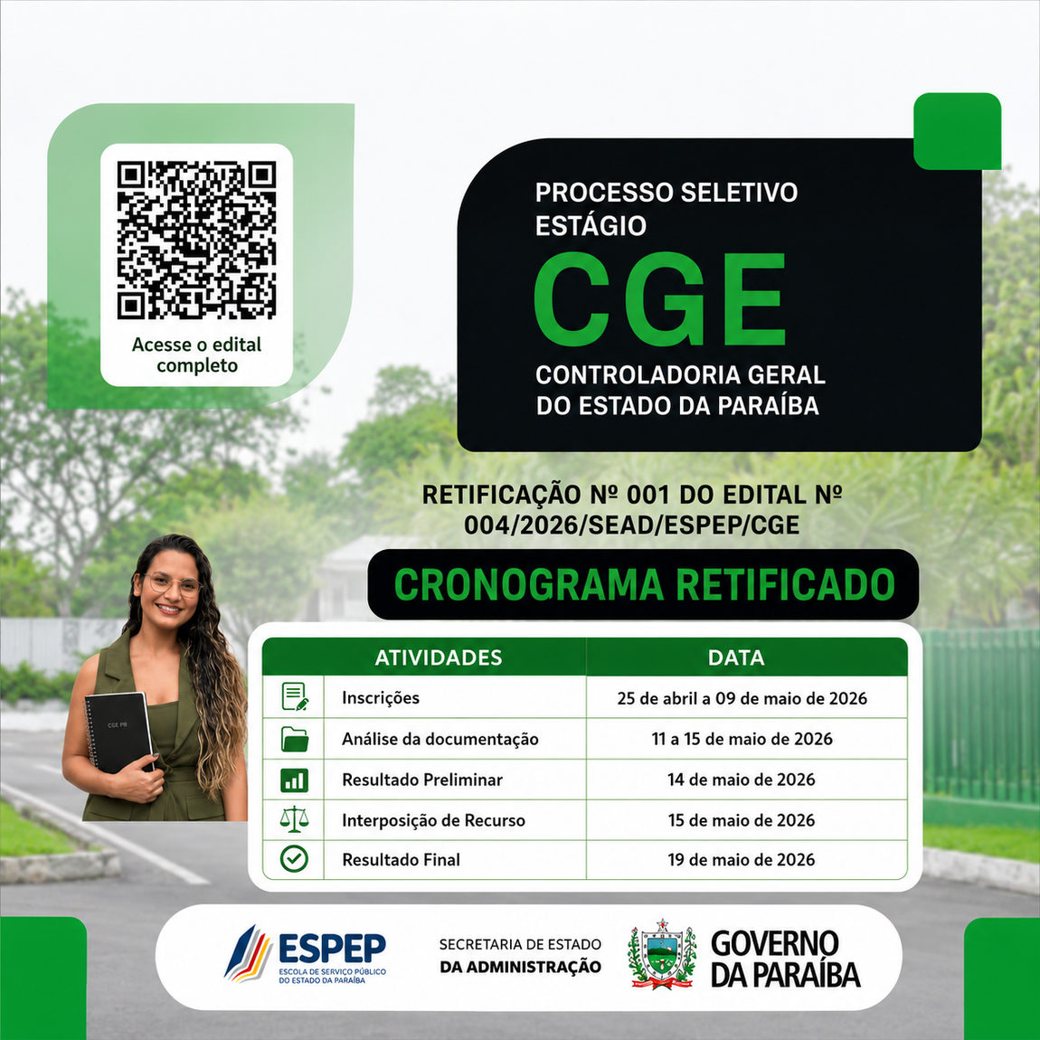 Resultado do Processo Seletivo Simplificado de estágio da Controladoria-Geral do Estado será divulgado dia 19