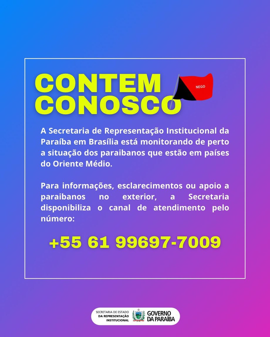 Governo da Paraíba monitora situação de brasileiros no Oriente Médio e mantém contato com embaixadas